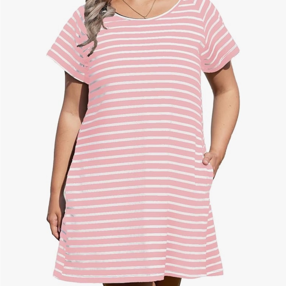 Chic Striped Midi Dress in Pink and White